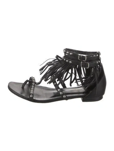 Pre-owned Saint Laurent Leather Studded Accents Gladiator Sandals In Black