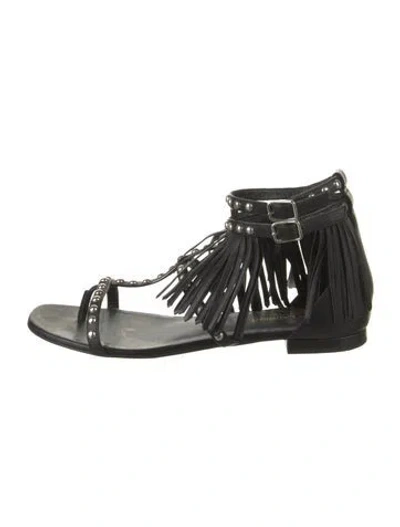 Pre-owned Saint Laurent Leather Studded Accents Gladiator Sandals In Black
