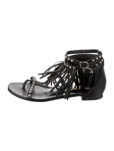 Pre-owned Saint Laurent Leather Studded Accents Gladiator Sandals In Black