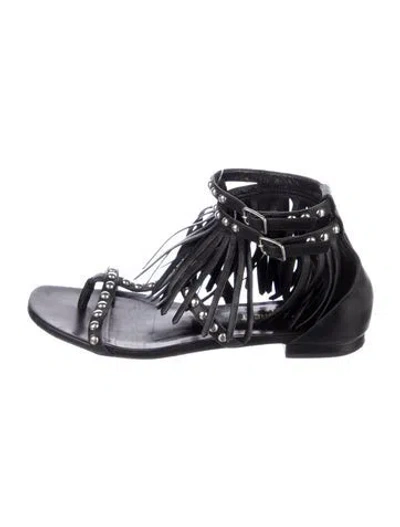 Pre-owned Saint Laurent Leather Studded Accents Gladiator Sandals In Black