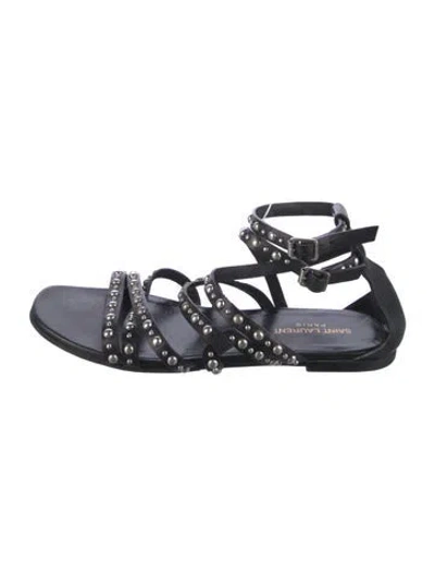 Pre-owned Saint Laurent Leather Studded Accents Gladiator Sandals In Black