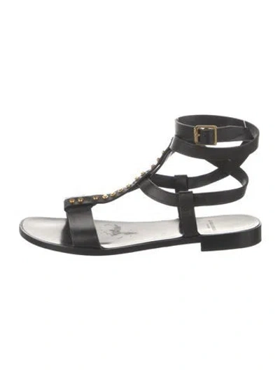 Pre-owned Saint Laurent Leather Studded Accents Gladiator Sandals In Black