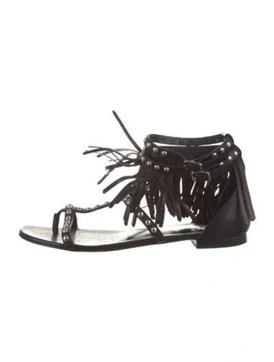 Pre-owned Saint Laurent Leather Studded Accents Gladiator Sandals In Black