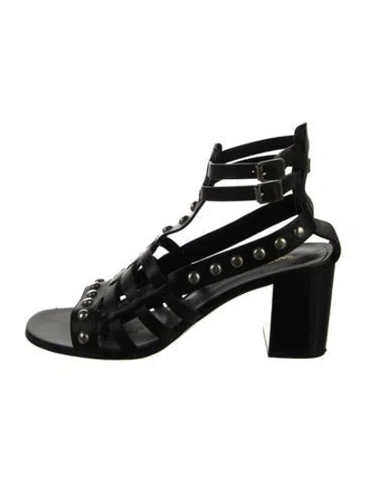 Pre-owned Saint Laurent Leather Studded Accents Gladiator Sandals In Black