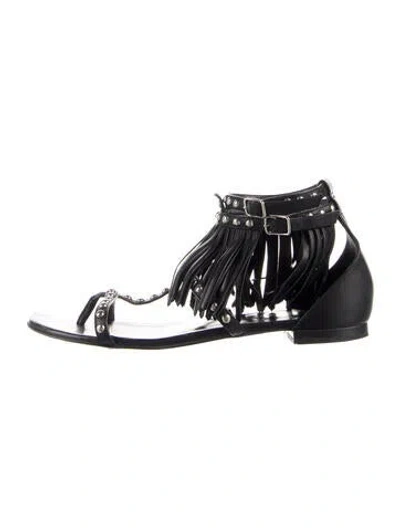 Pre-owned Saint Laurent Leather Studded Accents Gladiator Sandals In Black