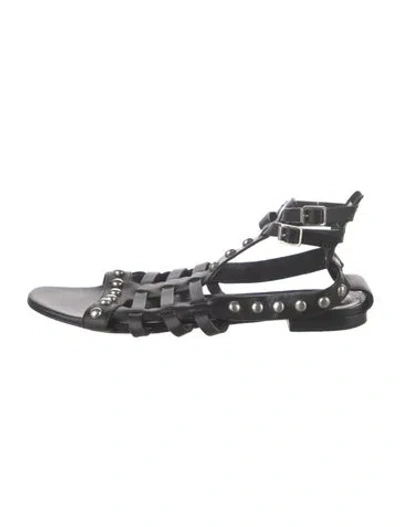 Pre-owned Saint Laurent Leather Studded Accents Gladiator Sandals In Black
