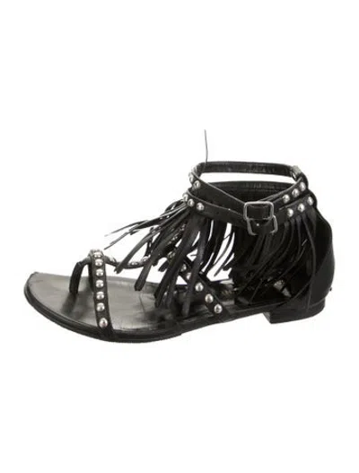 Pre-owned Saint Laurent Leather Studded Accents Gladiator Sandals In Black