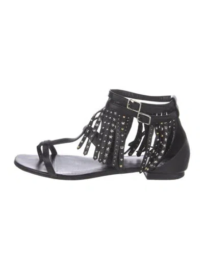 Pre-owned Saint Laurent Leather Studded Accents Gladiator Sandals In Black/silver