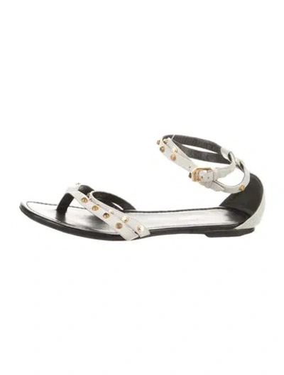Pre-owned Saint Laurent Leather Studded Accents Gladiator Sandals In White