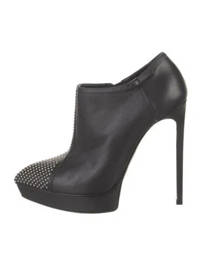 Pre-owned Saint Laurent Leather Studded Accents Mules In Black