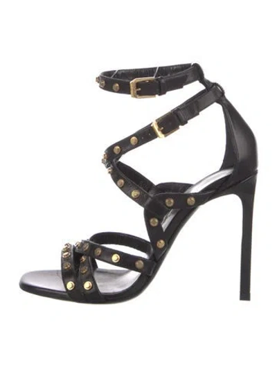 Pre-owned Saint Laurent Leather Studded Accents Sandals In Black