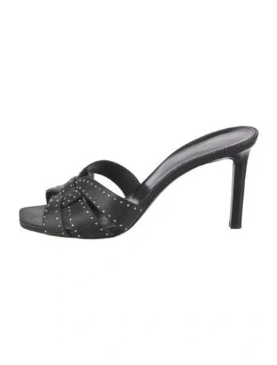 Pre-owned Saint Laurent Leather Studded Accents Slides In Black