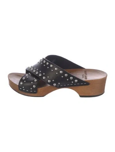 Pre-owned Saint Laurent Leather Studded Accents Slides In Black