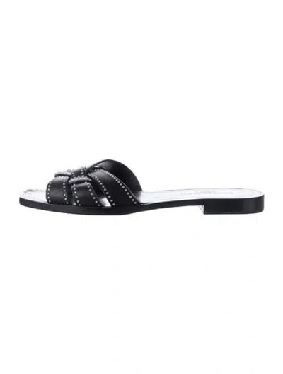 Pre-owned Saint Laurent Leather Studded Accents Slides In Black