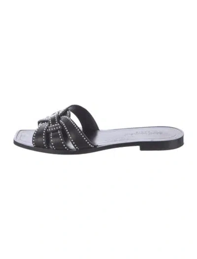 Pre-owned Saint Laurent Leather Studded Accents Slides In Black