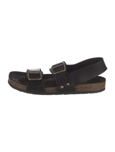 Pre-owned Saint Laurent Leather Studded Accents Slingback Sandals In Black