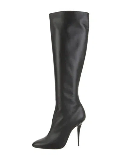 Pre-owned Saint Laurent Leather Studded Accents Slouch Boots In Black