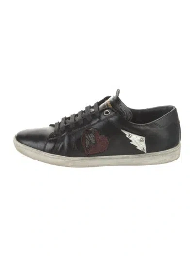 Pre-owned Saint Laurent Leather Studded Accents Sneakers In Black