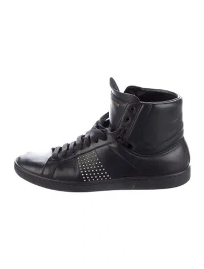 Pre-owned Saint Laurent Leather Studded Accents Sneakers In Black