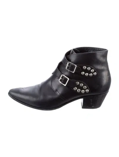 Pre-owned Saint Laurent Leather Studded Accents Western Boots In Black
