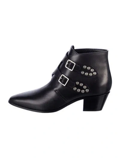 Pre-owned Saint Laurent Leather Studded Accents Western Boots In Black