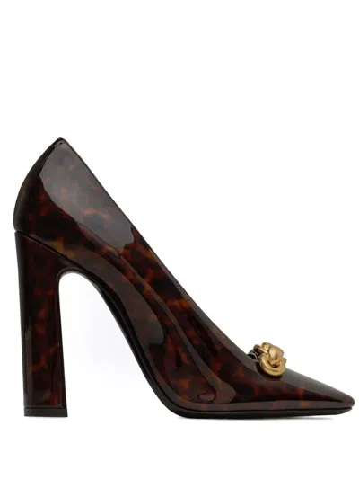 Saint Laurent Leather Swing 110mm Tortoiseshell Pumps In Burgundy