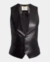 Saint Laurent Leather Tailored Vest In Noir