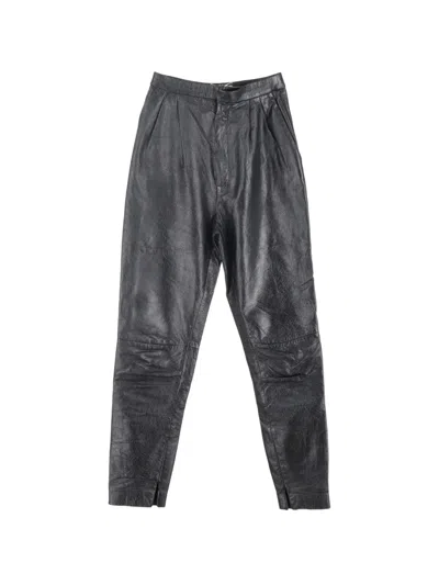 Pre-owned Saint Laurent Leather Tapered Trousers In Black