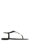Saint Laurent Smooth Leather Cassandra Triangular Upper Flat Sandals Shoes In Black