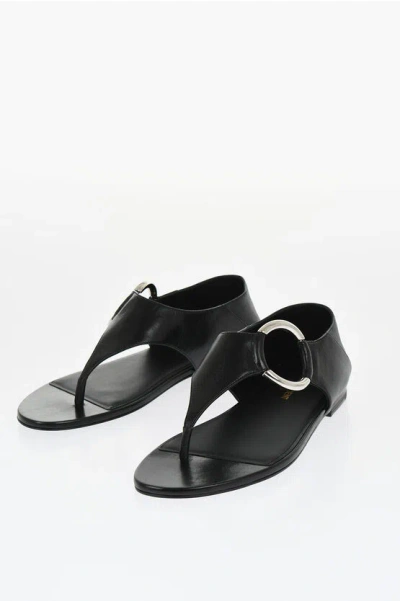 Saint Laurent Ring Leather Flat Sandals In Black