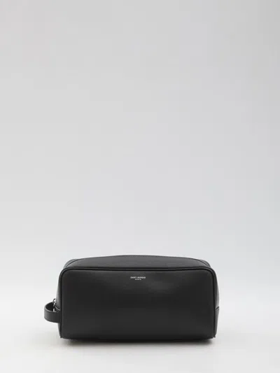 Saint Laurent Leather Toiletry Case In Black