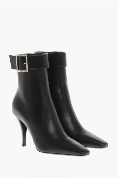 Saint Laurent Leather Tom Booties With Jeweled Buckle 9cm In Black