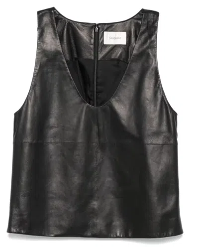 Saint Laurent Leather Top In Black