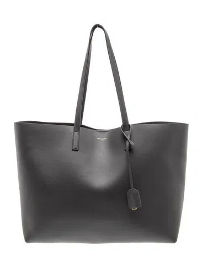 Pre-owned Saint Laurent Leather Tote East West 2025 In Black