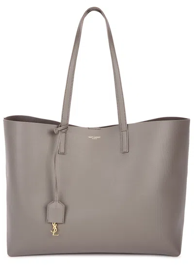 Saint Laurent Leather Tote In Grey