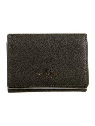 Pre-owned Saint Laurent Leather Tri Fold Compact Leather Card Holder In Gray