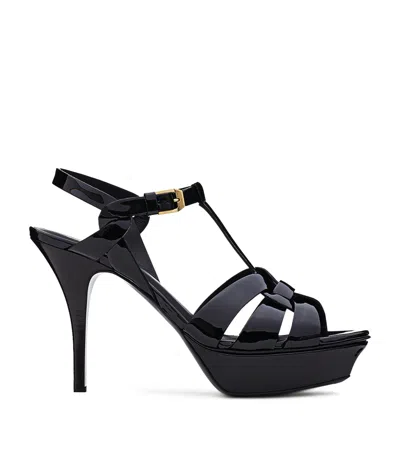 Saint Laurent Tribute Platform Sandals In Smooth Leather Shoes In Black