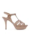 Saint Laurent Tribute Leather T-strap Platform Sandals In Nude