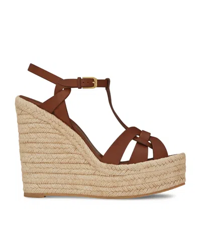 SAINT LAURENT LEATHER TRIBUTE WEDGED ESPADRILLES 85
