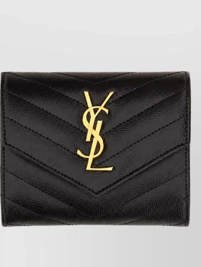 Saint Laurent Leather Trifold Wallet In Black