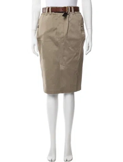Pre-owned Saint Laurent Leather Trim Embellishment Midi Length Skirt W/ Tags In Neutral