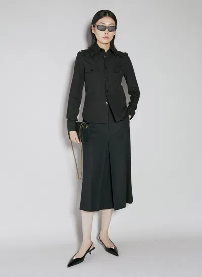 Saint Laurent Leather Trim Midi Skirt In Black