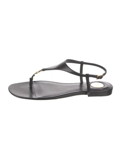 Pre-owned Saint Laurent Leather T-strap Sandals W/ Tags In Black
