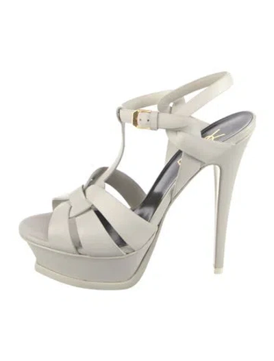 Pre-owned Saint Laurent Leather T-strap Sandals In White