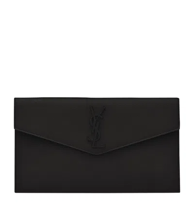 Saint Laurent Leather Uptown Clutch Bag In Black