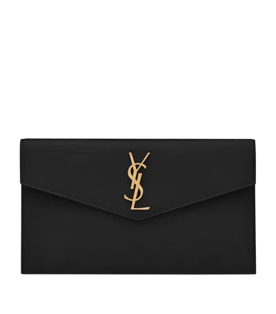 Saint Laurent Leather Uptown Clutch Bag In Black