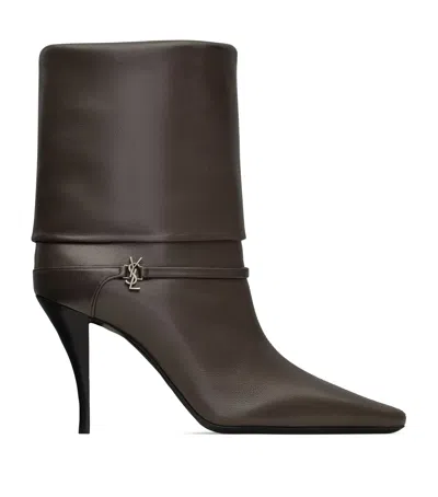 Saint Laurent Leather Vicky Ankle Boots 90 In Brown