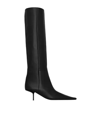Saint Laurent Leather Victorie Knee-high Boots 55 In Black
