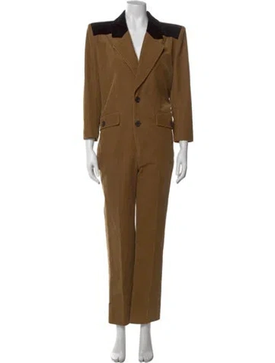 Pre-owned Saint Laurent Leather V-neck Jumpsuit In Neutral