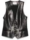 Saint Laurent Leather Waistcoat In Black